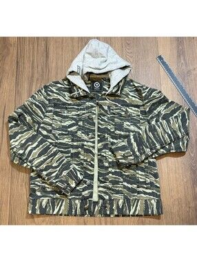 LRG Mens XL Tiger Camo Hooded Denim Jacket Streetwear A134008 Rare #15B
